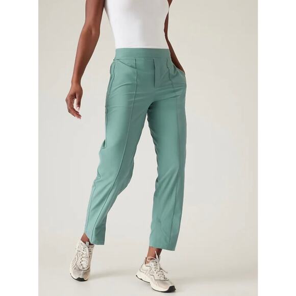 Athleta Brooklyn Ankle Pants Green Stretch Lightweight Trousers Size 12 - Picture 1 of 13